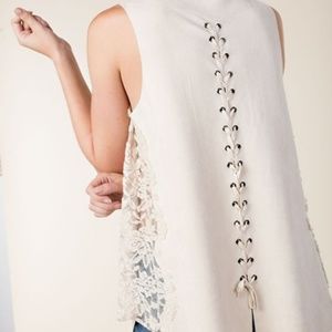 VOCAL SUEDE lace TANK SHIRT IVORY STUNNING S-XL